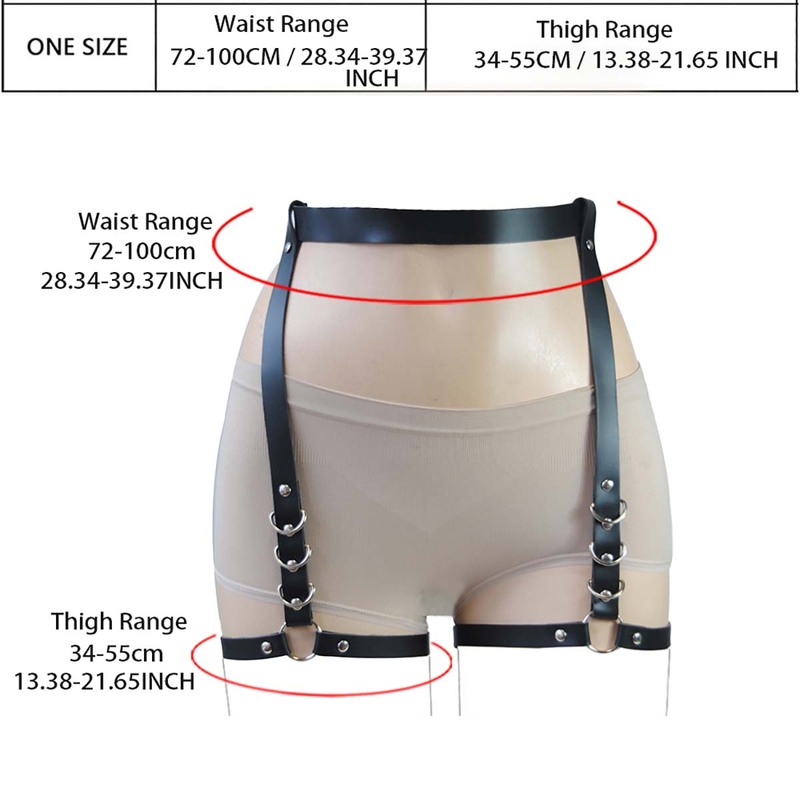 Punk Black Leather Waist Belt  - Garter Belt Set review and price